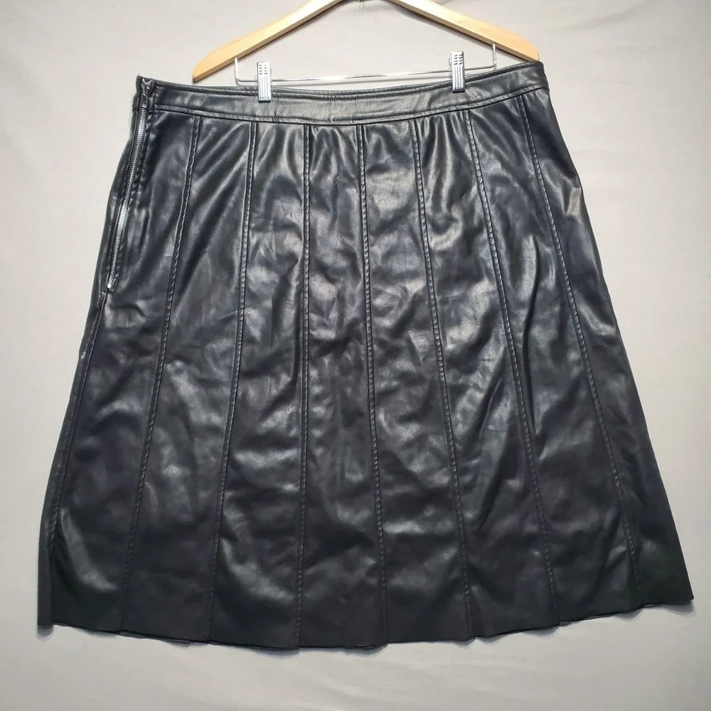 Religion London Skirt Womens 22 Black Faux Leather A-Line‎ Midi Zip Panel Edgy